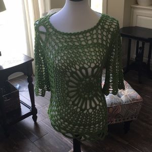 Green open weave sweater